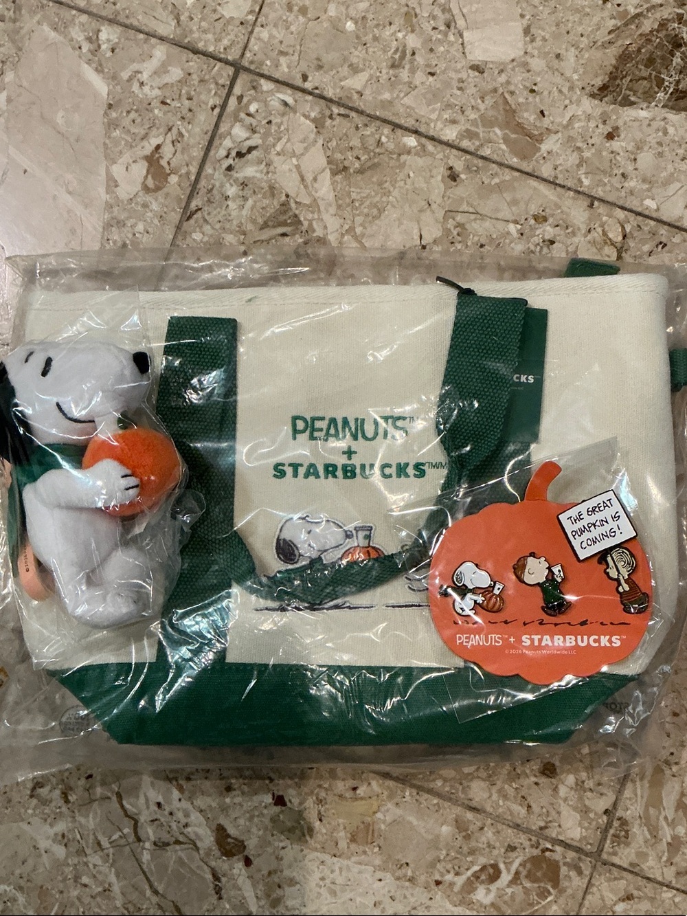 Starbucks x Snoopy Fall Mini canvas tote keychain and pins set